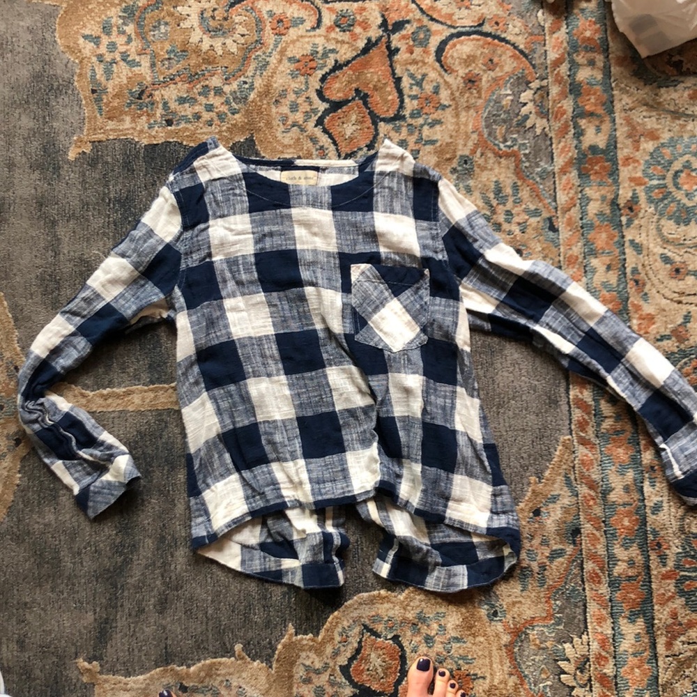 Anthropologie Pop over blue and white check shirt